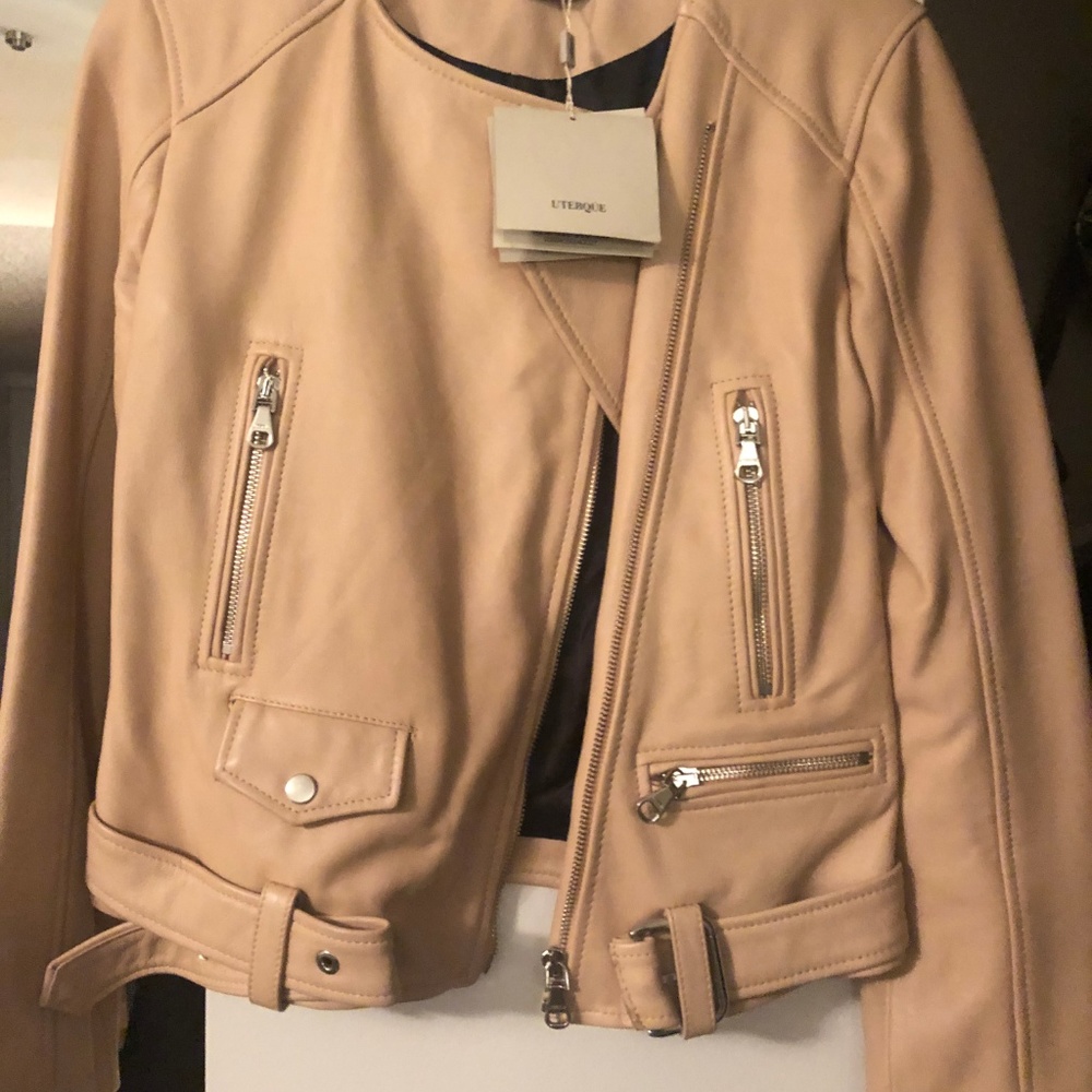 Uterque Pink/Tan Leather Jacket